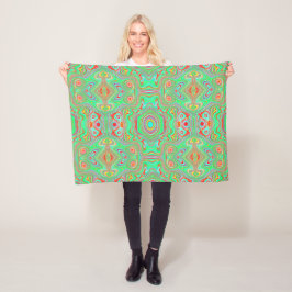 Retro Oranje en Lime Groen Abstract Patroon Fleece Deken