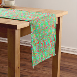 Retro Oranje en Lime Groen Abstract Patroon Korte Tafelloper