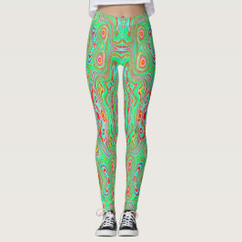Retro Oranje en Lime Groen Abstract Patroon Leggings