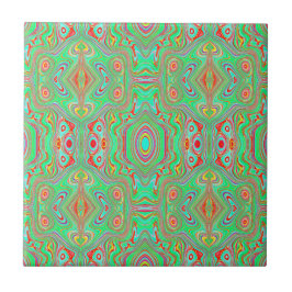 Retro Oranje en Lime Groen Abstract Patroon Tegeltje