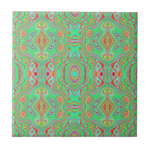 Retro Oranje en Lime Groen Abstract Patroon Tegeltje