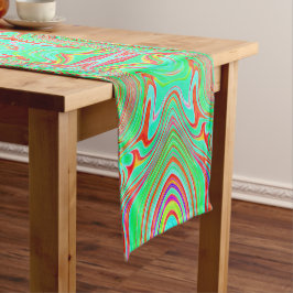 Retro oranje en limoengroen abstract patroon medium tafelloper