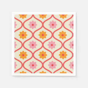 Retro oranje en roze bloemen op Ogee patroon Servet