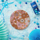 Retro Oranje en Roze Floral Daisy Papieren Bordje (Feest)