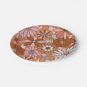 Retro Oranje en Roze Floral Daisy Papieren Bordje (Gekanteld)