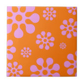 Retro Oranje en roze Floral Trivet Tegeltje (Voorkant)