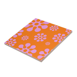 Retro Oranje en roze Floral Trivet Tegeltje