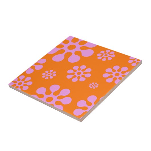 Retro Oranje en roze Floral Trivet Tegeltje (Zijkant)