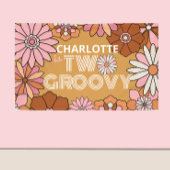 Retro Oranje en Roze Floral Two Groovy Birthday Spandoek