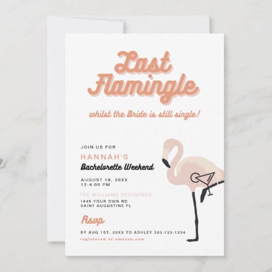 Retro Oranje Flamingo Laatste Flamingle vrijgezell Kaart (Voorkant)