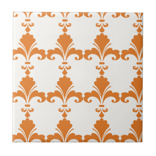 Retro Oranje Fleur-De-Lis Pattern Tegeltje