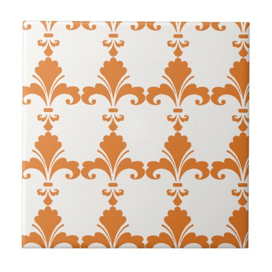 Retro Oranje Fleur-De-Lis Pattern Tegeltje (Voorkant)