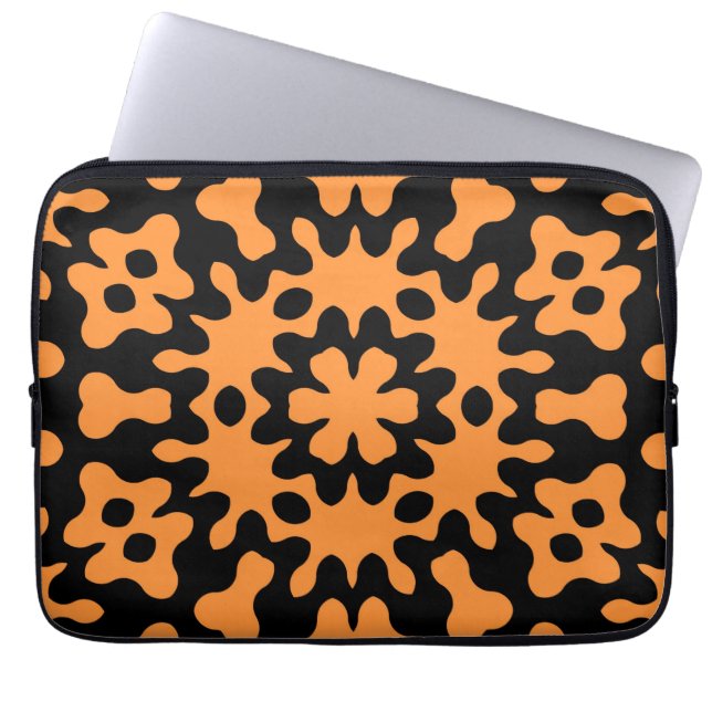 Retro Oranje Floral Abstracte Art-laptophoezen Laptop Sleeve (Voorkant)
