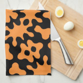 Retro Oranje Floral Abstracte kunst Theedoek (Quarter Fold)