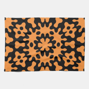 Retro Oranje Floral Abstracte kunst Theedoek