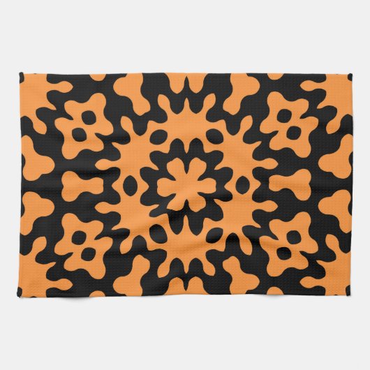 Retro Oranje Floral Abstracte kunst Theedoek (Horizontaal)