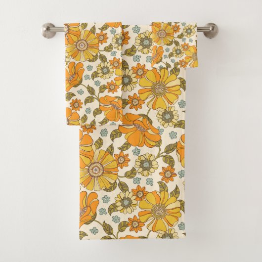  Retro Oranje Floral Patroon Bad Handdoek (Insitu)