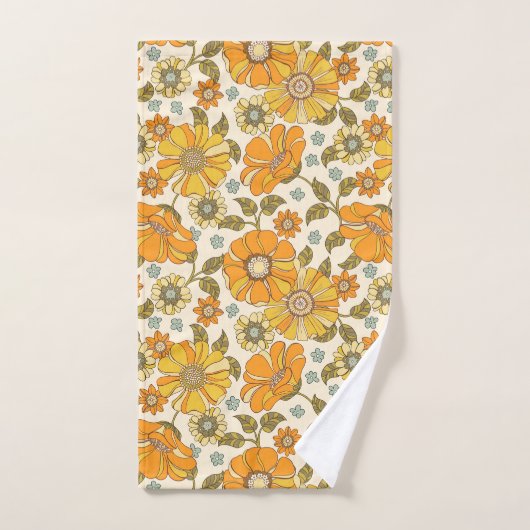  Retro Oranje Floral Patroon Bad Handdoek (Handdoek)