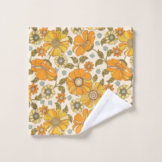  Retro Oranje Floral Patroon Bad Handdoek (Wasdoekje)