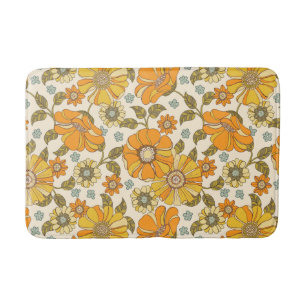 Retro Oranje Floral Patroon Badmat