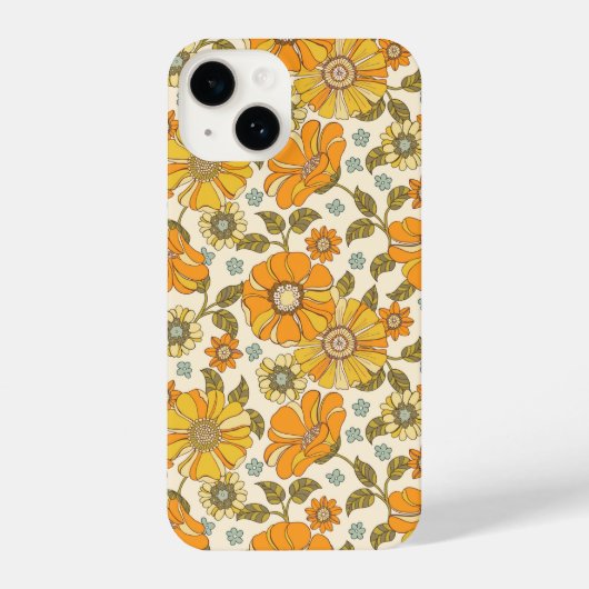  Retro Oranje Floral Patroon iPhone Hoesje (Achterkant)