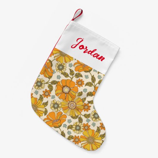 Retro Oranje Floral Patroon Kleine Kerstsok (Voorkant (Hangend))