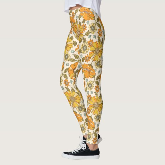 Retro Oranje Floral Patroon Leggings (Links)
