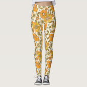 Retro Oranje Floral Patroon Leggings (Voorkant)