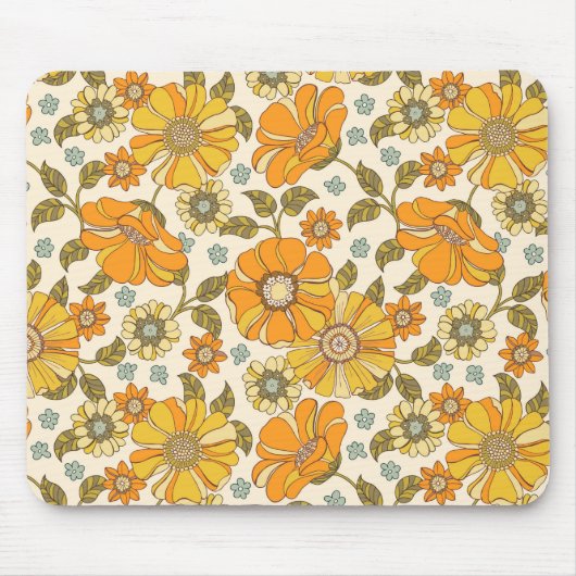  Retro Oranje Floral Patroon Muismat (Voorkant)