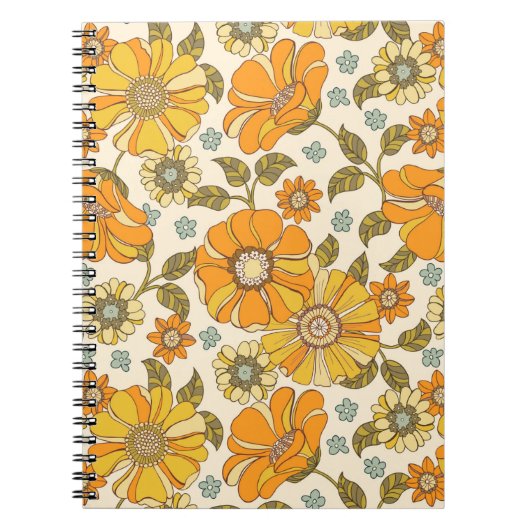 Retro Oranje Floral Patroon Notitieboek (Voorkant)