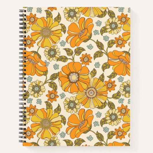  Retro Oranje Floral Patroon Notitieboek (Voorkant)