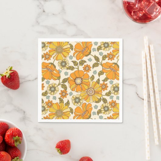  Retro Oranje Floral Patroon Servet (Insitu)