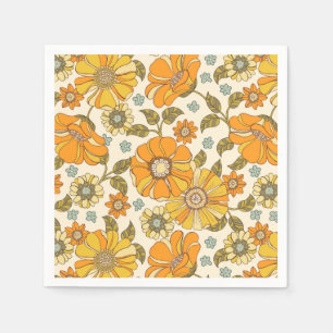 Retro Oranje Floral Patroon Servet