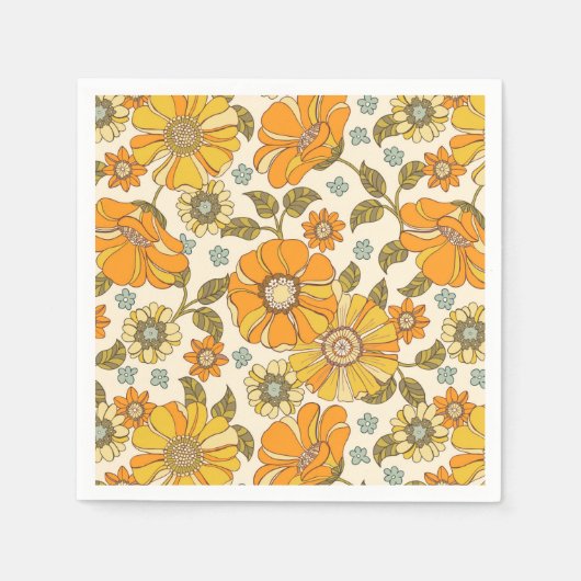 Retro Oranje Floral Patroon Servet (Voorkant)