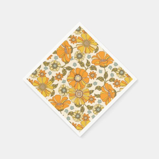  Retro Oranje Floral Patroon Servet (Hoek)