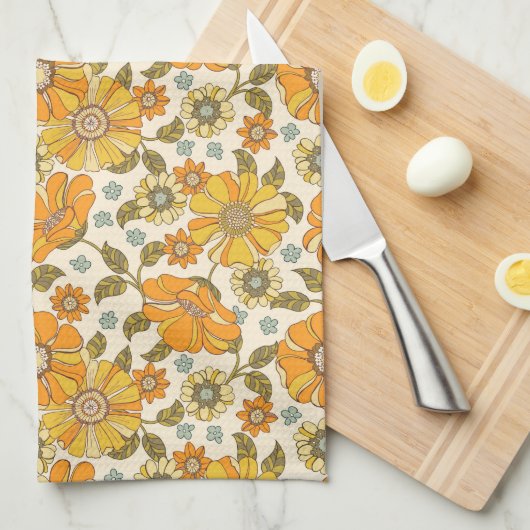  Retro Oranje Floral Patroon Theedoek (Quarter Fold)