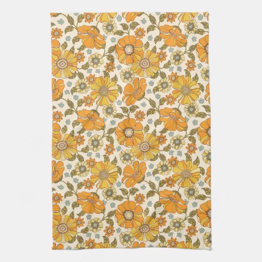  Retro Oranje Floral Patroon Theedoek (Verticaal)