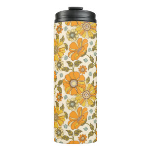 Retro Oranje Floral Patroon Thermosbeker
