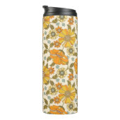  Retro Oranje Floral Patroon Thermosbeker (Geroteerd rechts)