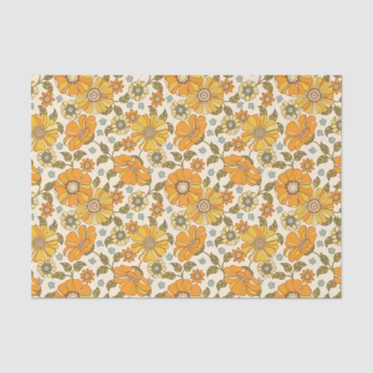 Retro Oranje Floral Patroon Tissuepapier (Voorkant)