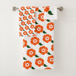 Retro Oranje Flowers Bad Handdoek