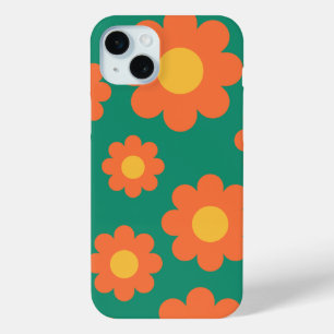 Retro Oranje Flowers iPhone 15 Mini Hoesje