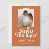 Retro Oranje Foto Save the Date Aankondiging (Voorkant)
