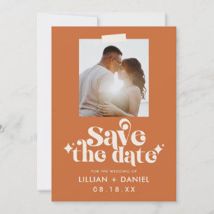 Retro Oranje Foto Save the Date Aankondiging
