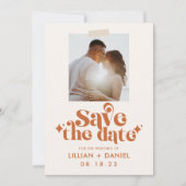 Retro Oranje Foto Save the Date Aankondiging (Voorkant)