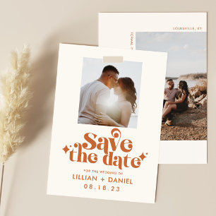 Retro Oranje Foto Save the Date Aankondiging