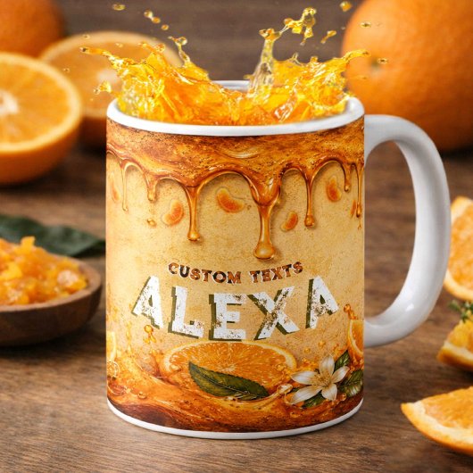 Retro Oranje Fruit Drip Kunst Aangepaste Naam Vint Koffiemok