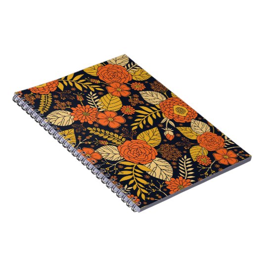 Retro-Oranje, geel, bruin en zeemuizerspatroon Notitieboek (Rechterzijde)