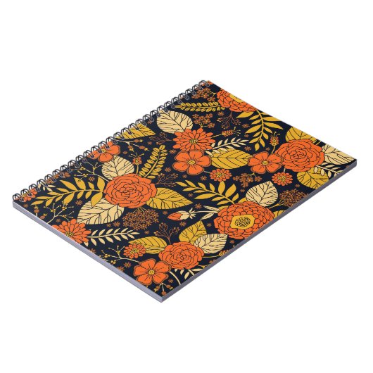 Retro-Oranje, geel, bruin en zeemuizerspatroon Notitieboek (Linkerzijde)