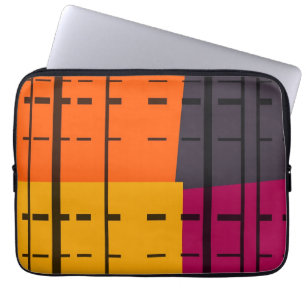 Retro Oranje, geel, grijs, roze Abstracte kunst Laptop Sleeve